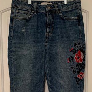 H&M Floral Embroidered Mid-Rise Jeans